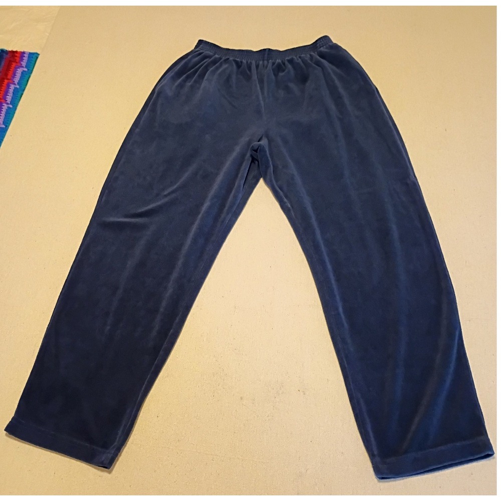 Vintage EVR Rousso Navy Blue Velour Track Pants Womens Large High Rise Joggers